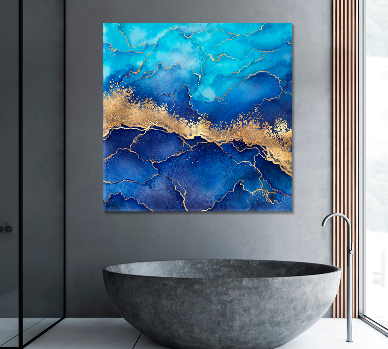 Abstract Blue Marble with Golden Veins Canvas Print ArtLexy   