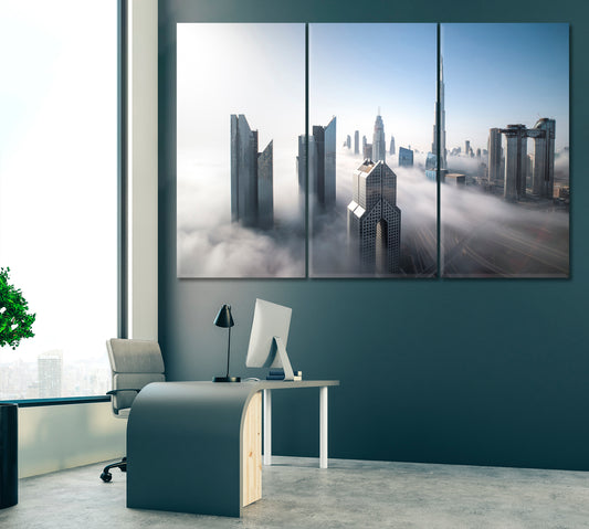 Dubai City Skyline in Fog Canvas Print ArtLexy 3 Panels 36"x24" inches 
