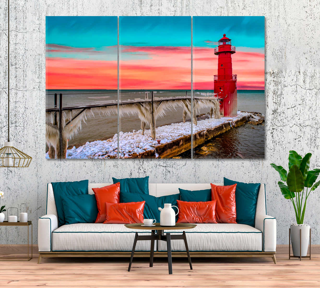 Frozen Lighthouse Canvas Print ArtLexy 3 Panels 36"x24" inches 