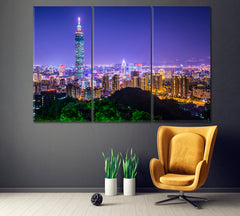 Modern Office Buildings in Taipei Taiwan Canvas Print ArtLexy 3 Panels 36"x24" inches 