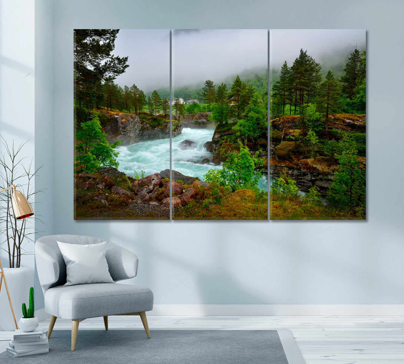 Mountain Landscape Canvas Print ArtLexy 3 Panels 36"x24" inches 