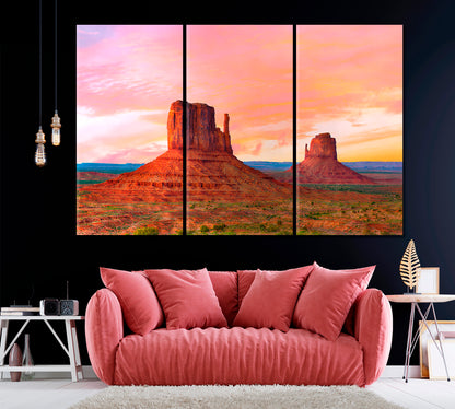 West and East Mitten Buttes. Monument Valley Utah Canvas Print ArtLexy 3 Panels 36"x24" inches 