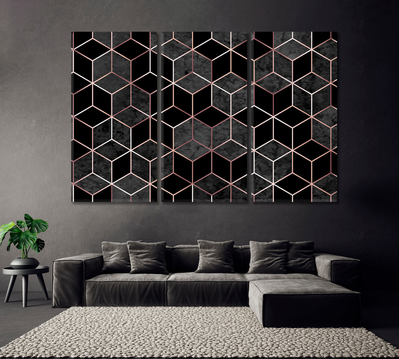 Abstract Geometric Polygonal Pattern Canvas Print ArtLexy 3 Panels 36"x24" inches 