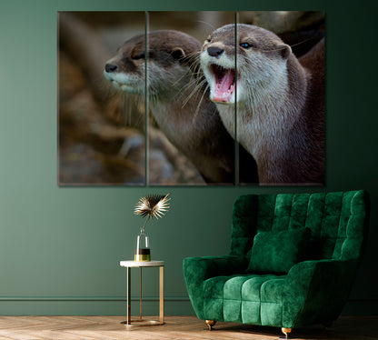 Otter Family Canvas Print ArtLexy 3 Panels 36"x24" inches 
