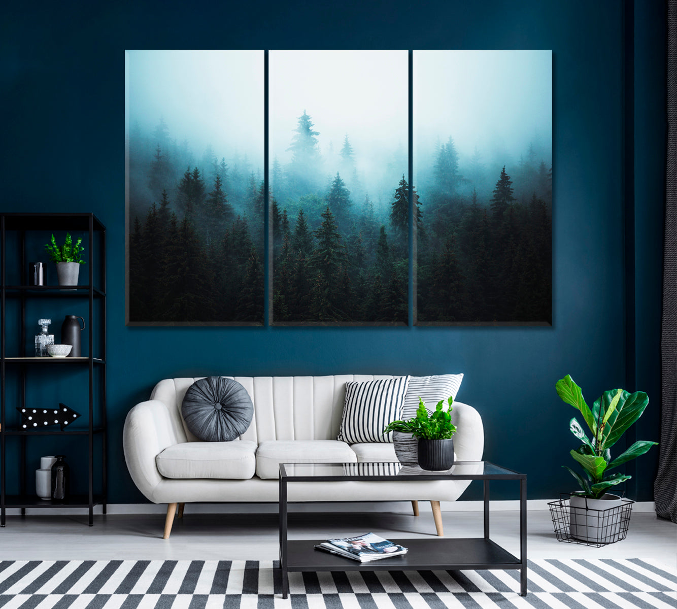Misty Spruce Forest Canvas Print ArtLexy 3 Panels 36"x24" inches 