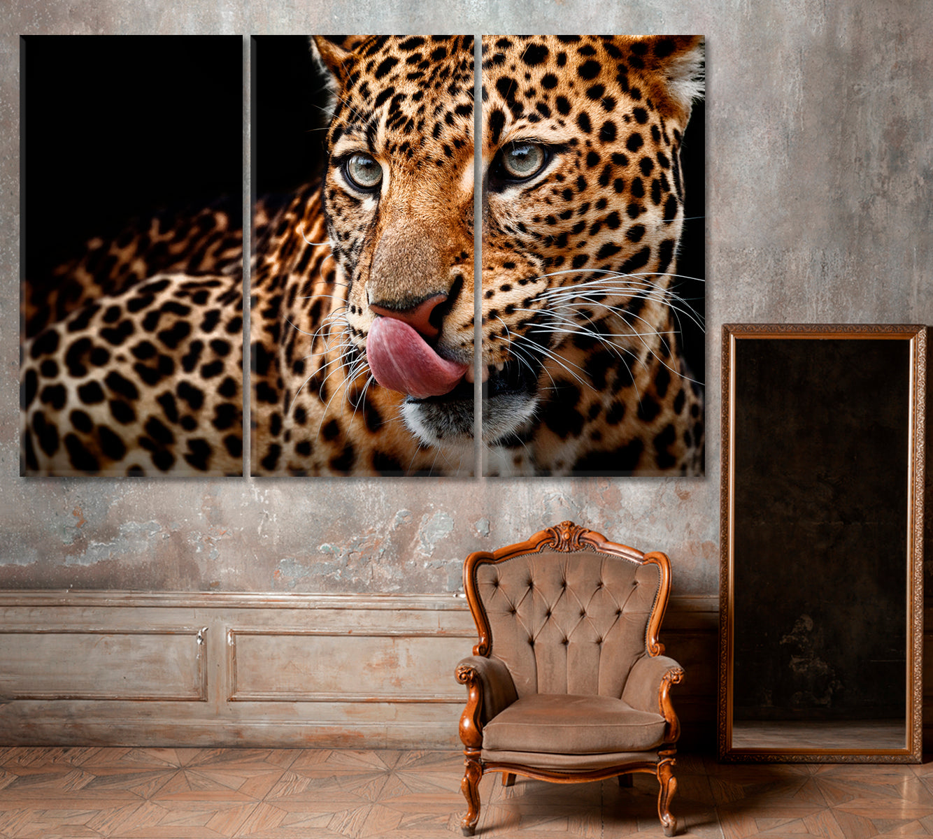 Beautiful Leopard Portrait Canvas Print ArtLexy 3 Panels 36"x24" inches 