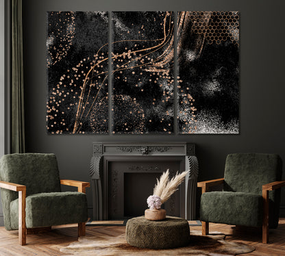 Trendy Black & Gold Abstract Pattern Canvas Print ArtLexy 3 Panels 36"x24" inches 