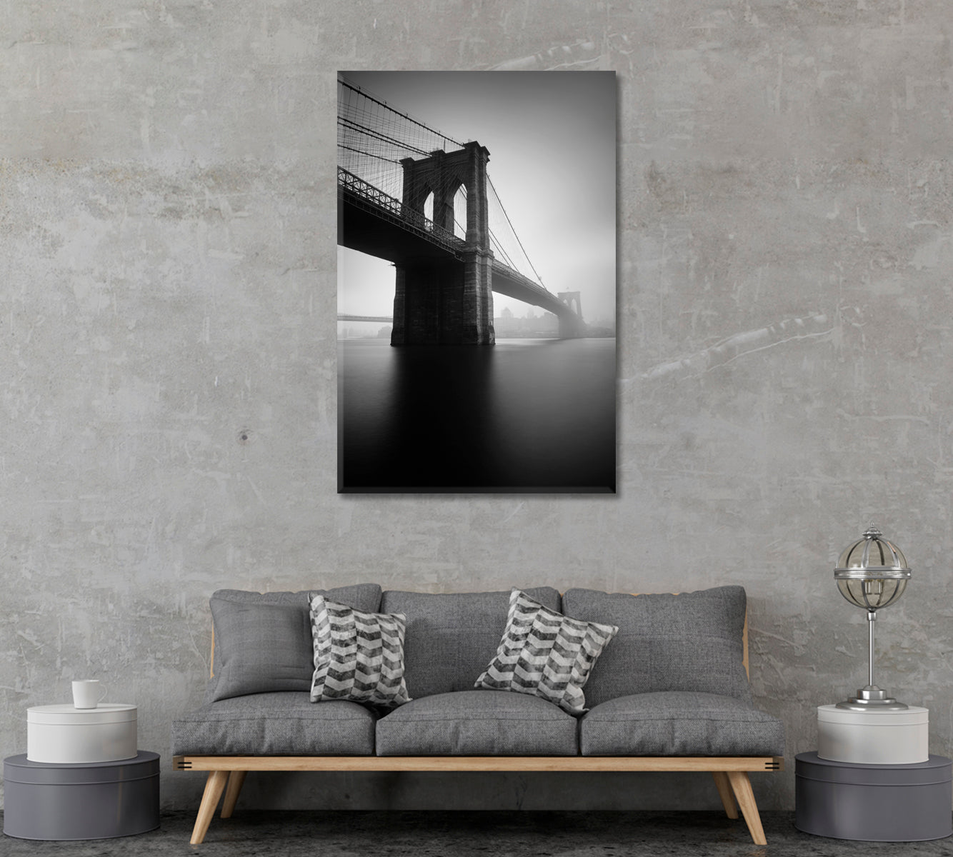 Brooklyn Bridge in Foggy Day Canvas Print ArtLexy   