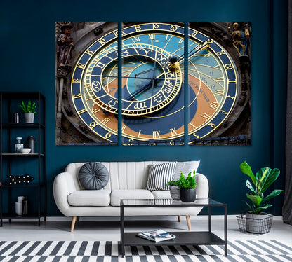 Prague Astronomical Clock Canvas Print ArtLexy 3 Panels 36"x24" inches 