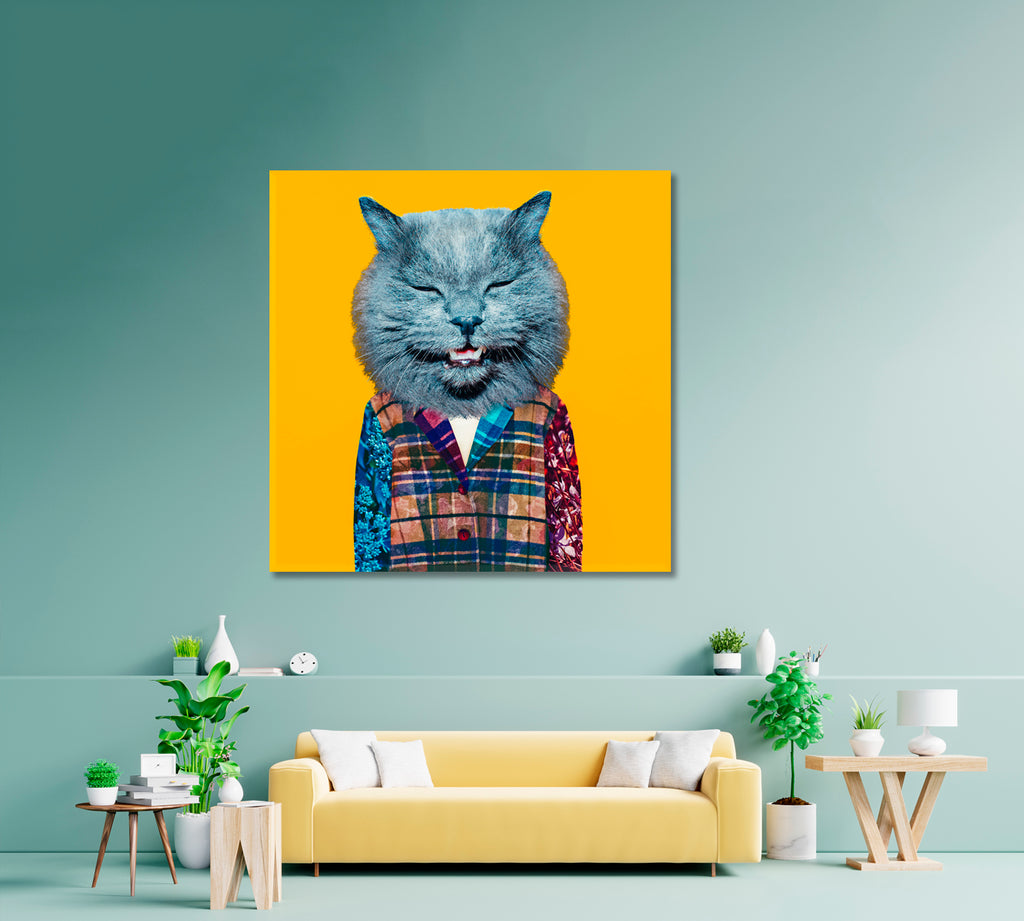 Modern Funny Art Cat in Suit Canvas Print ArtLexy   