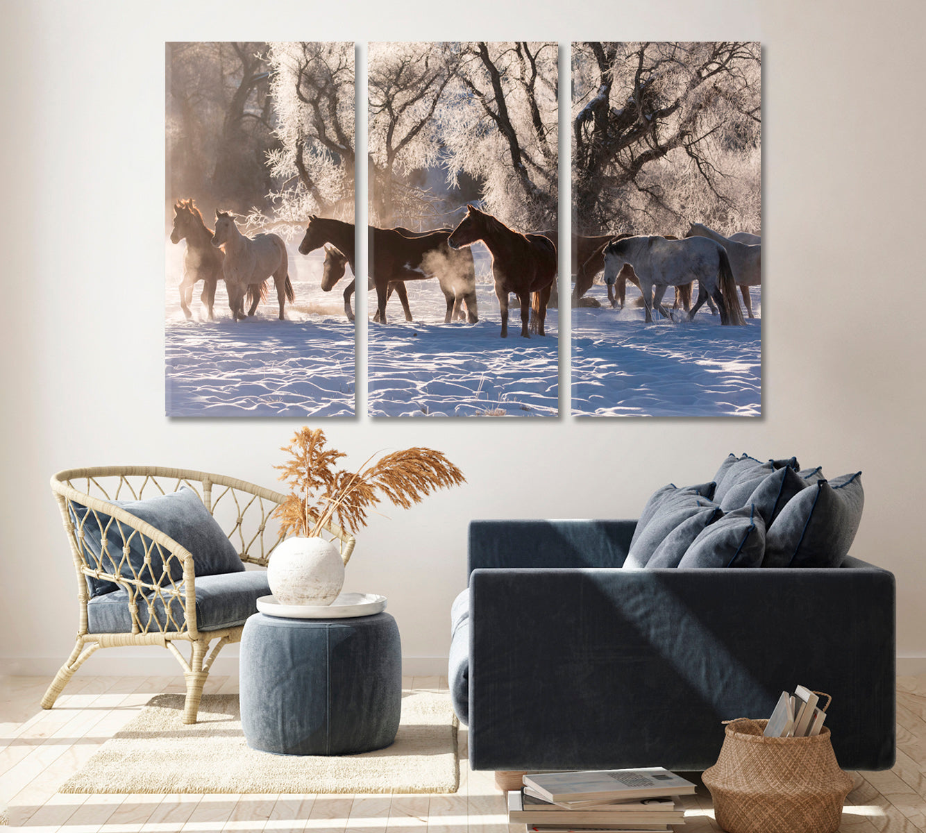 Herd of Horses on Winter Morning Canvas Print ArtLexy   