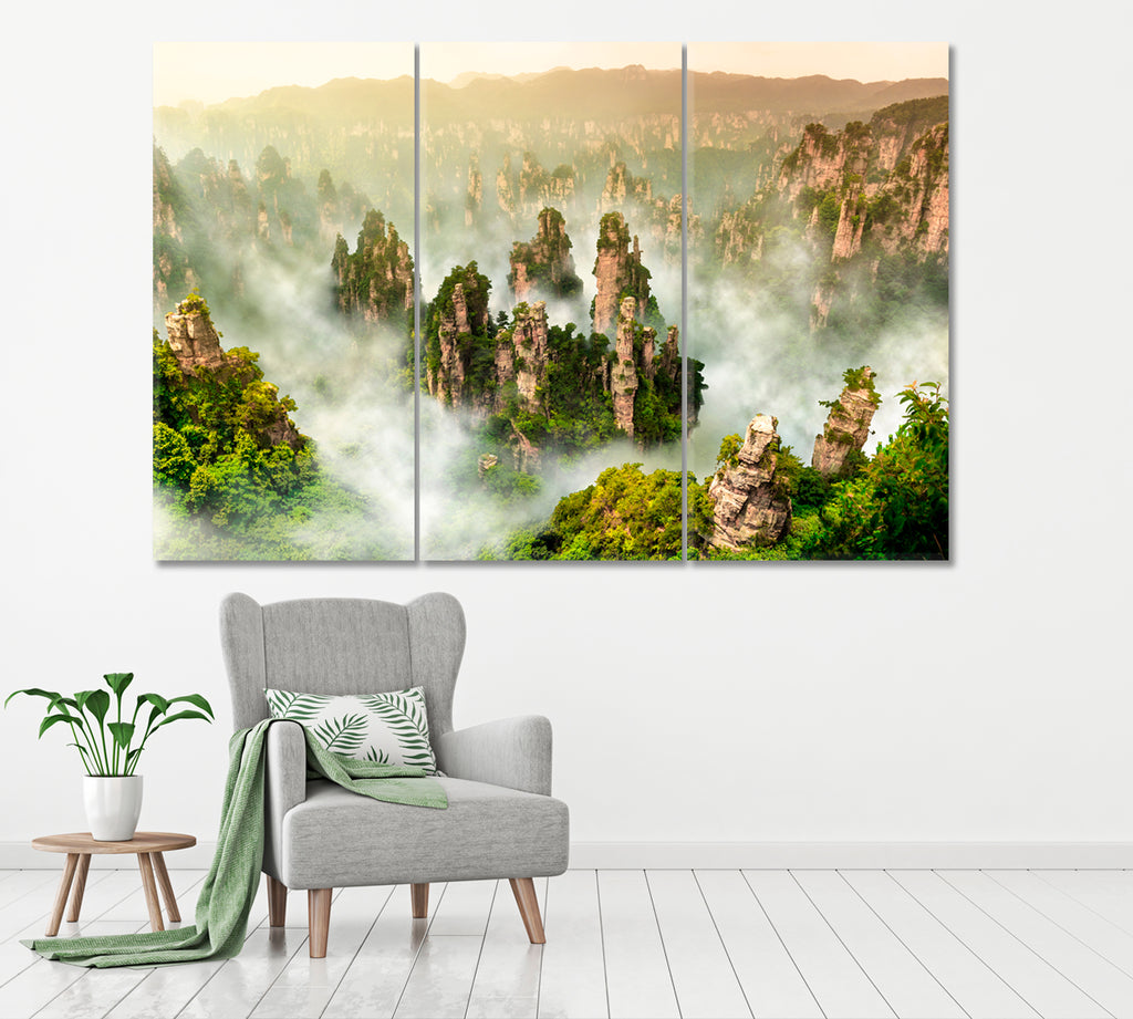 Mountains in Zhangjiajie National Forest Park Hunan China Canvas Print ArtLexy 3 Panels 36"x24" inches 