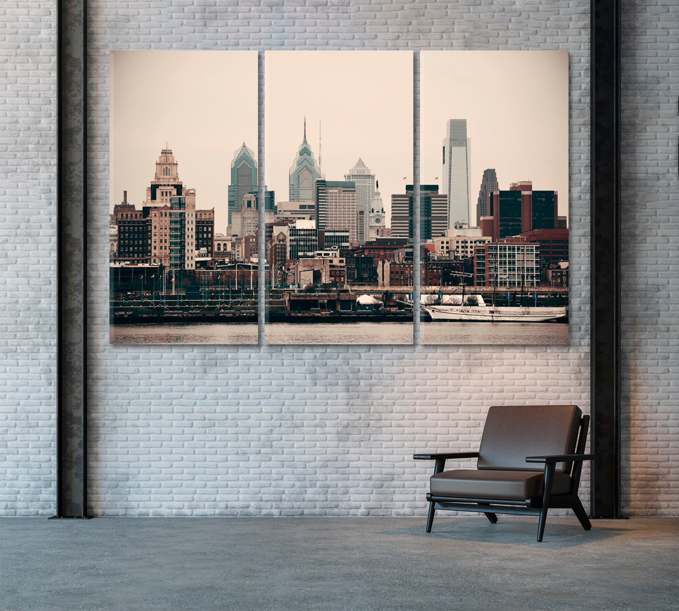 Philadelphia Skyline Canvas Print ArtLexy 3 Panels 36"x24" inches 