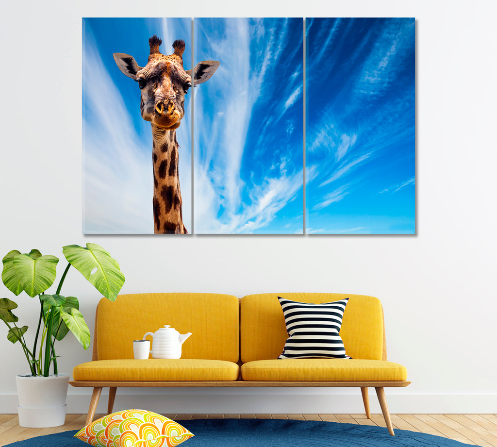 Giraffe Portrait Canvas Print ArtLexy 3 Panels 36"x24" inches 