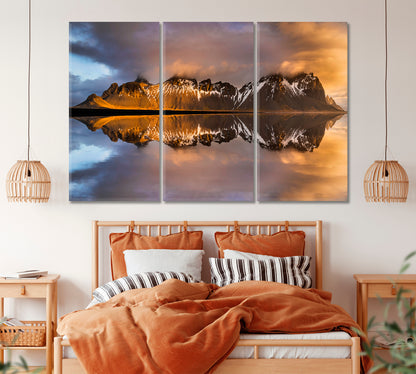 Vestrahorn Mountain Reflection Canvas Print ArtLexy 3 Panels 36"x24" inches 