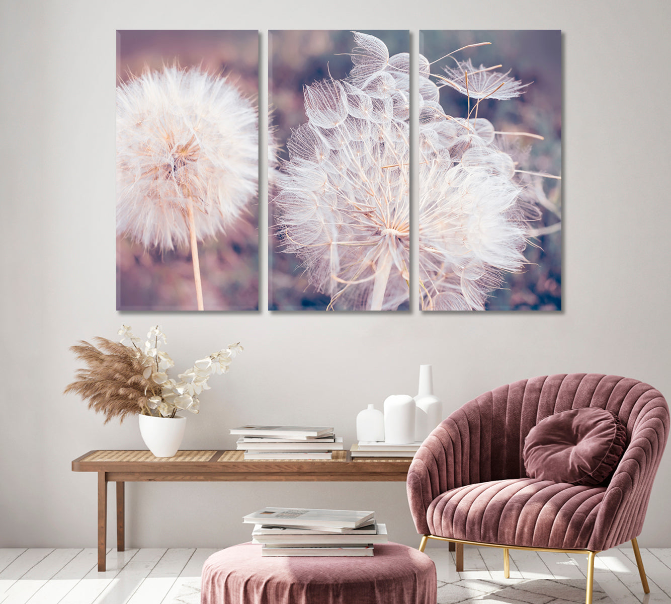 Beautiful Fluffy Dandelion Flower Canvas Print ArtLexy 3 Panels 36"x24" inches 