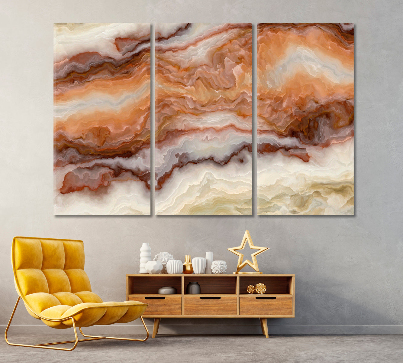Luxury Curly Beige Marble Canvas Print ArtLexy 3 Panels 36"x24" inches 