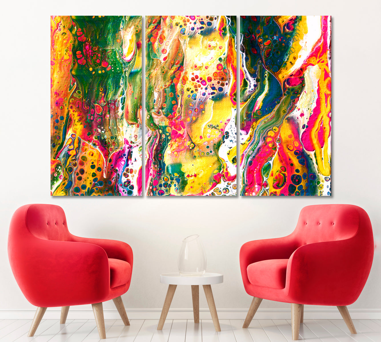 Abstract Multicolor Liquid Ink Pattern Canvas Print ArtLexy 3 Panels 36"x24" inches 