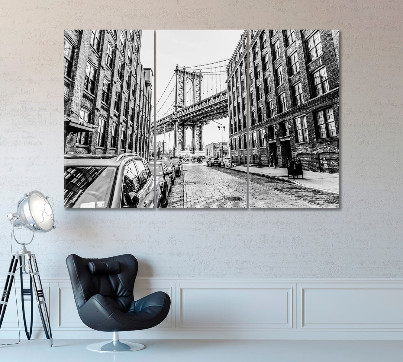 Manhattan Bridge Washington Street New York Canvas Print ArtLexy 3 Panels 36"x24" inches 