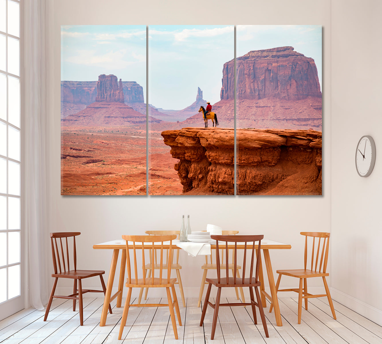 Cowboy on Horse in Monument Valley Tribal Park Arizona Canvas Print ArtLexy 3 Panels 36"x24" inches 