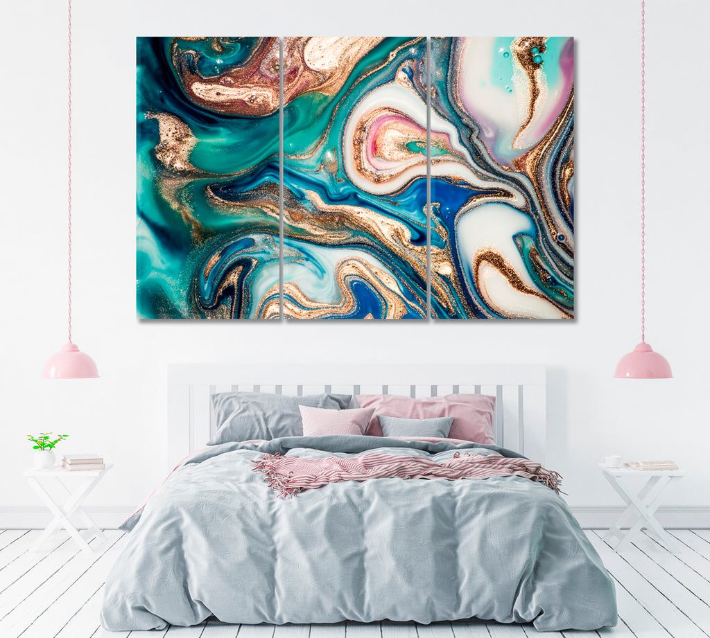 Luxury Wavy Marble Abstraction Canvas Print ArtLexy 3 Panels 36"x24" inches 