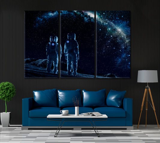 Astronauts on Moon Canvas Print ArtLexy 3 Panels 36"x24" inches 