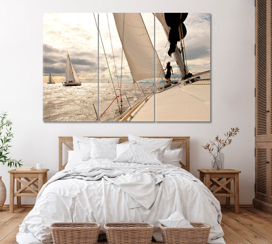 Yacht Racing Canvas Print ArtLexy 3 Panels 36"x24" inches 