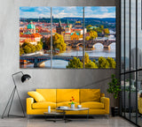 Bridges over Vltava River Prague Canvas Print ArtLexy 3 Panels 36"x24" inches 
