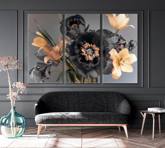 Luxury Peonies and Tulips Canvas Print ArtLexy 3 Panels 36"x24" inches 