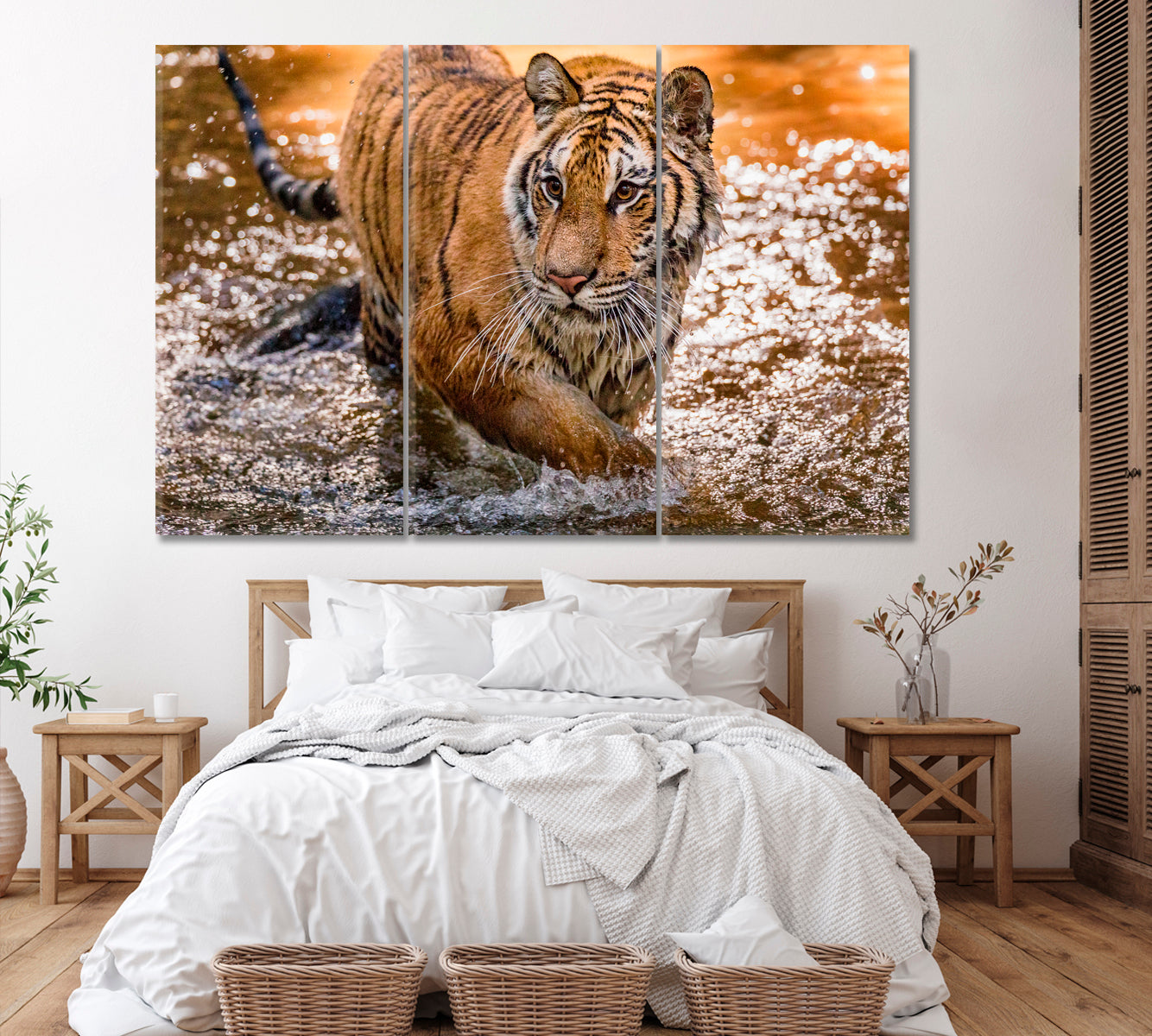 Siberian Tiger in Taiga Russia Canvas Print ArtLexy 3 Panels 36"x24" inches 
