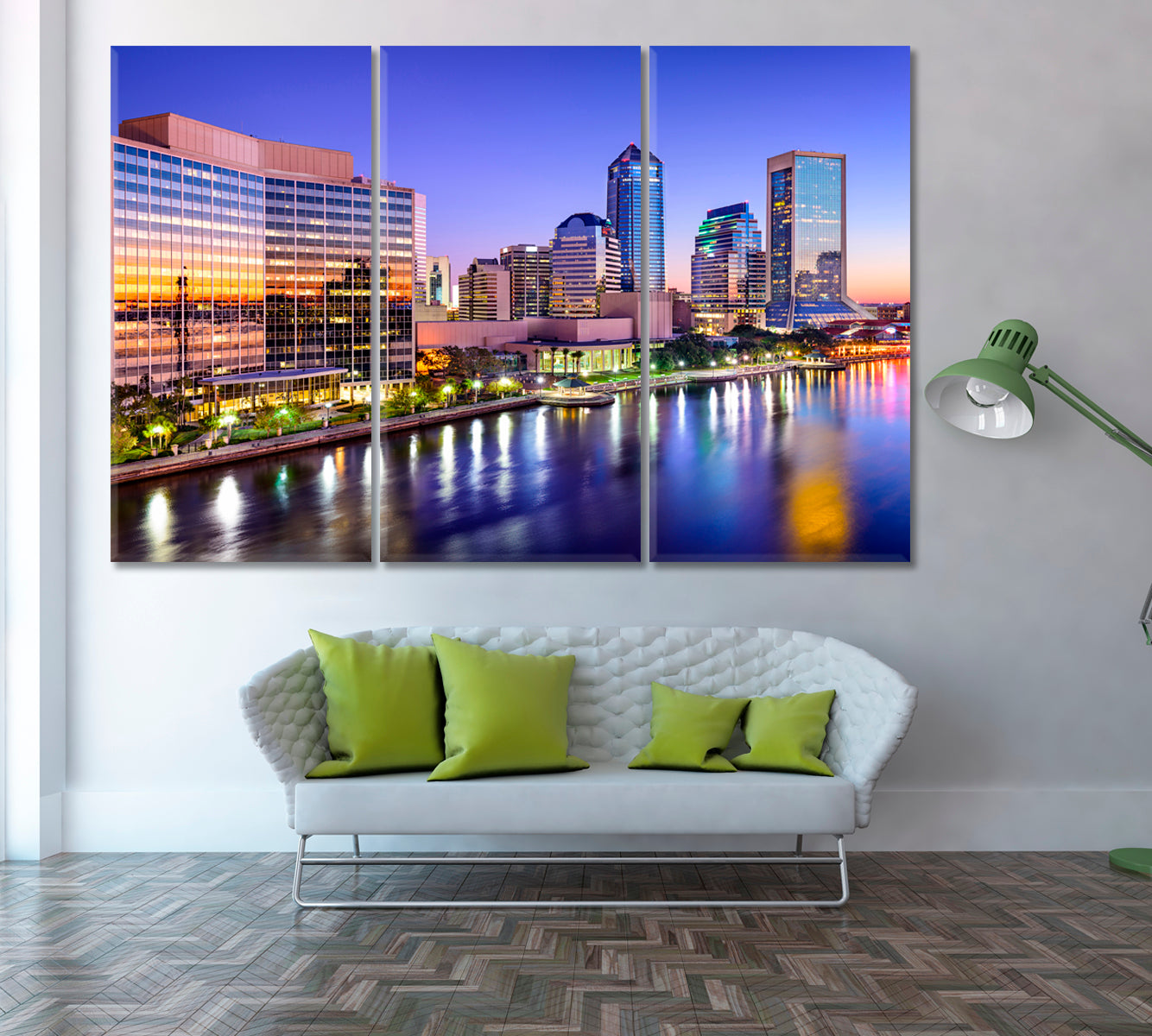 Jacksonville Skyline and St. Johns River at Dawn Canvas Print ArtLexy 3 Panels 36"x24" inches 