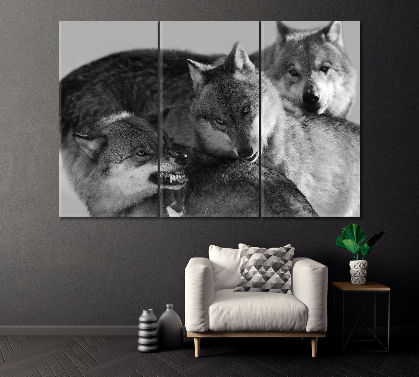 Gray Wolf Family Canvas Print ArtLexy 3 Panels 36"x24" inches 
