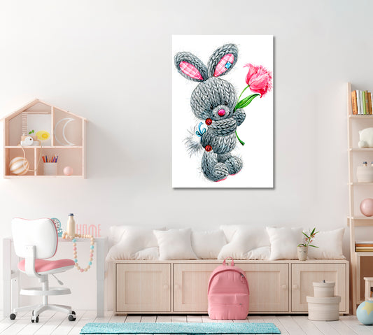 Bunny with Flower Canvas Print ArtLexy 1 Panel 16"x24" inches 