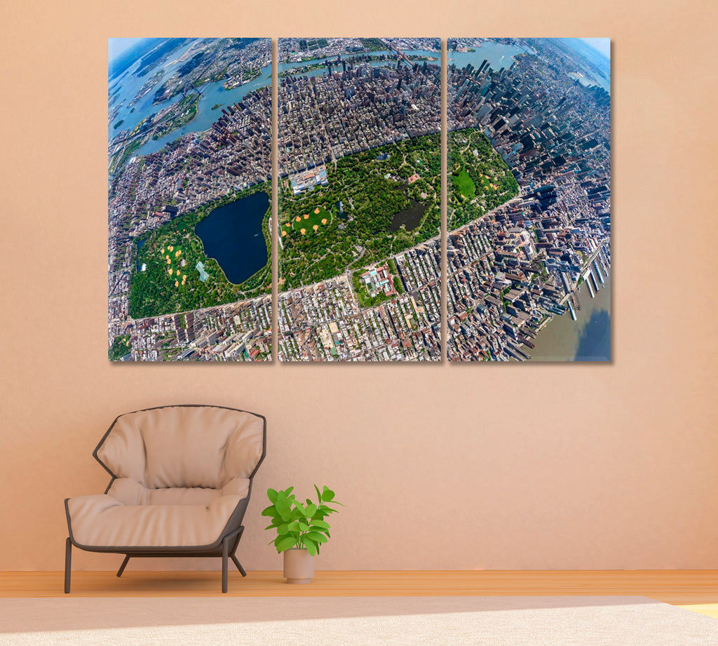 Central Park Manhattan NY Aerial View Canvas Print ArtLexy 3 Panels 36"x24" inches 