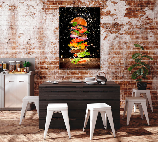 Flying Burger Ingredients Canvas Print ArtLexy   