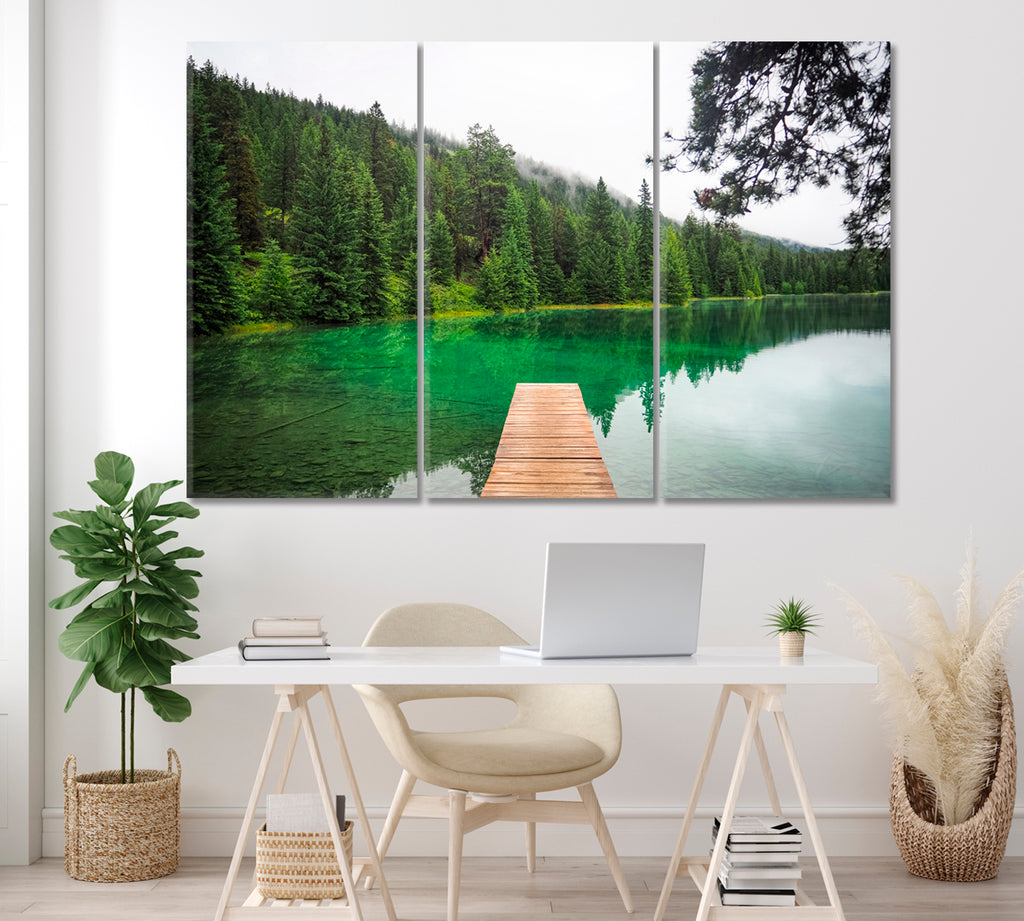 Wooden Pier on Lake Canada Canvas Print ArtLexy 3 Panels 36"x24" inches 