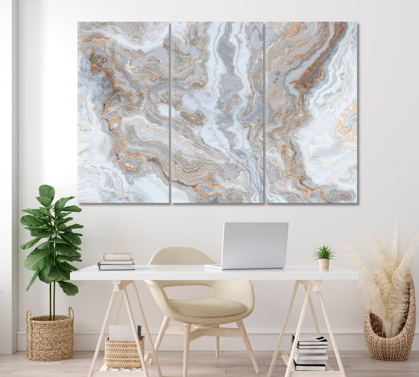 Gray-Beige Marble Canvas Print ArtLexy 3 Panels 36"x24" inches 