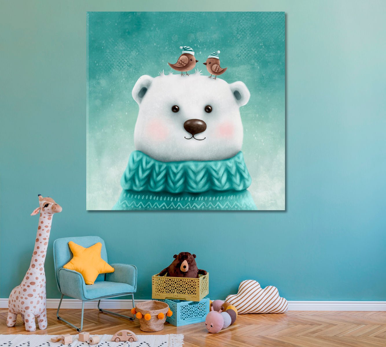 Little White Teddy Bear in a Sweater Canvas Print ArtLexy   