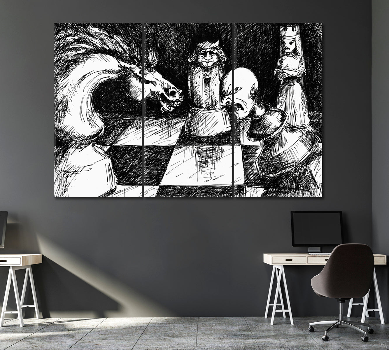 Chess Battle Canvas Print ArtLexy 3 Panels 36"x24" inches 