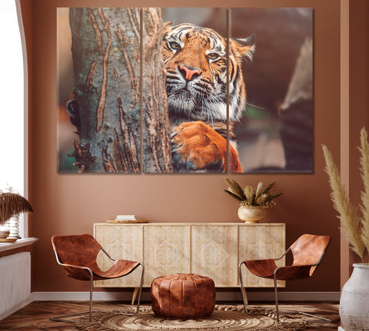 Beautiful Sumatran Tiger Canvas Print ArtLexy 3 Panels 36"x24" inches 