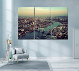 London Skyline with Thames River Canvas Print ArtLexy 3 Panels 36"x24" inches 