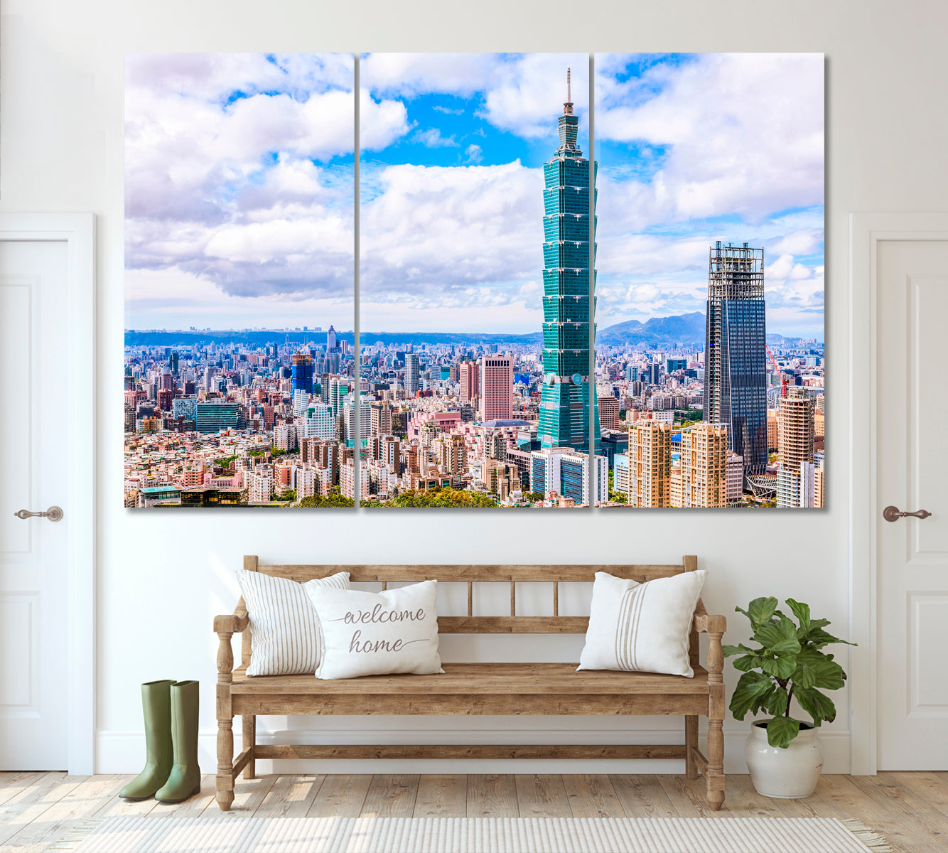 Taipei Downtown with Taipei 101 Skyscraper Canvas Print ArtLexy 3 Panels 36"x24" inches 