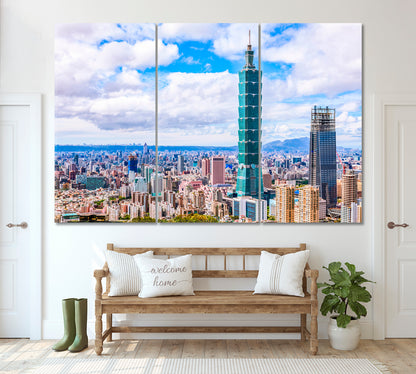 Taipei Downtown with Taipei 101 Skyscraper Canvas Print ArtLexy 3 Panels 36"x24" inches 