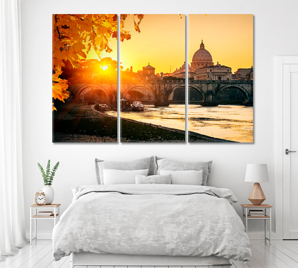 Tiber River and St. Peter's Rome Canvas Print ArtLexy 3 Panels 36"x24" inches 