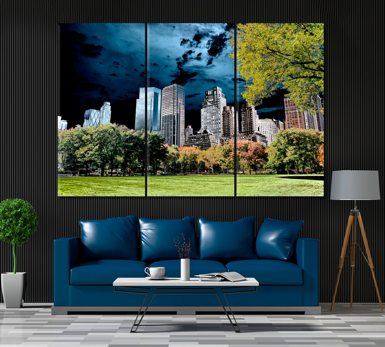 Buildings of New York City from Central Park Canvas Print ArtLexy 3 Panels 36"x24" inches 