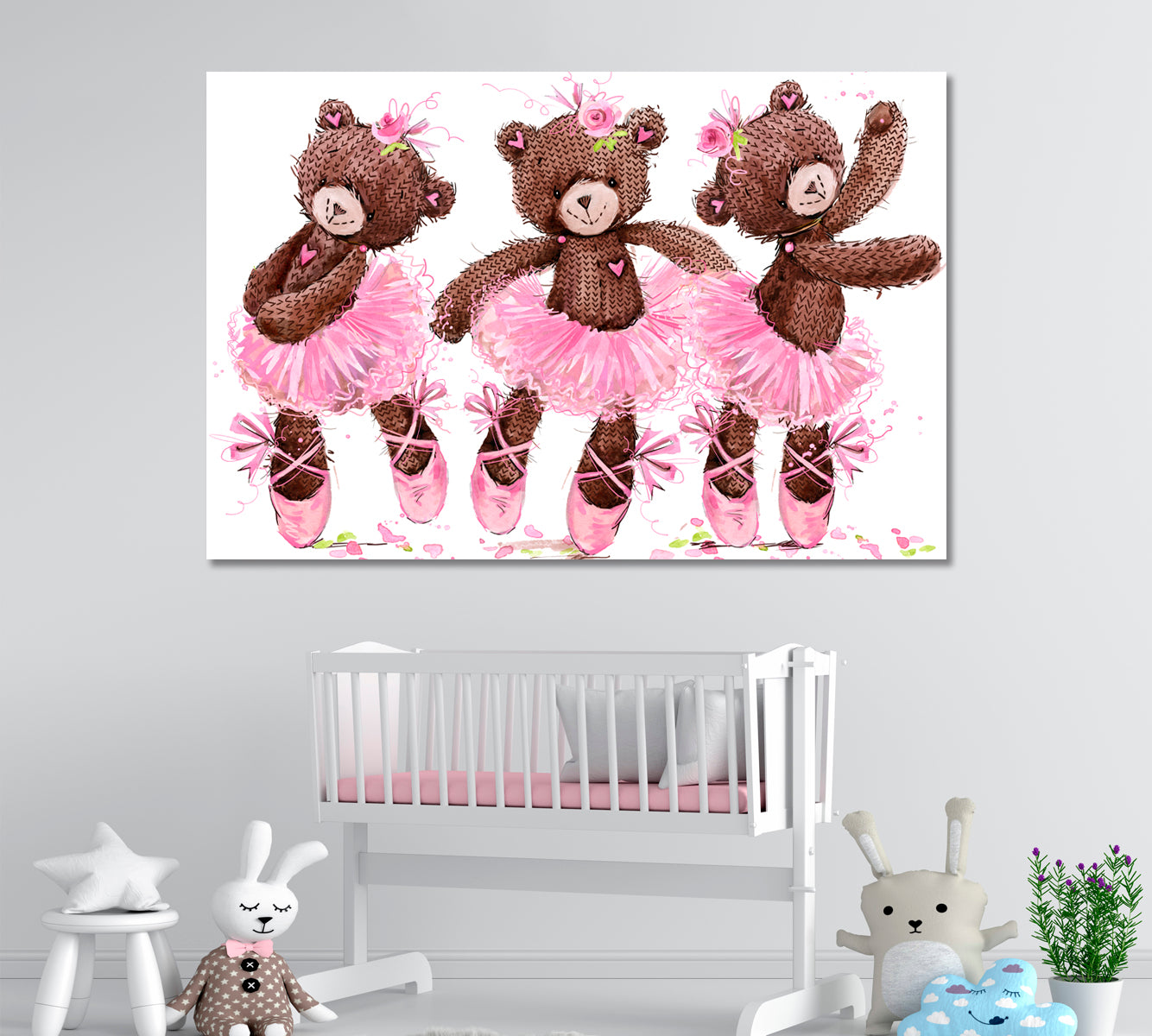 Cute Teddy Bear Ballerina Canvas Print ArtLexy 1 Panel 24"x16" inches 