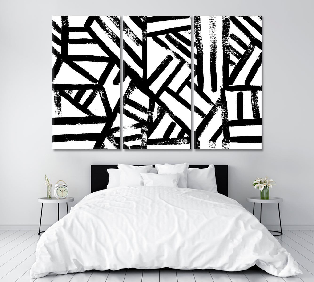 Black and White Geometric Pattern Canvas Print ArtLexy 3 Panels 36"x24" inches 