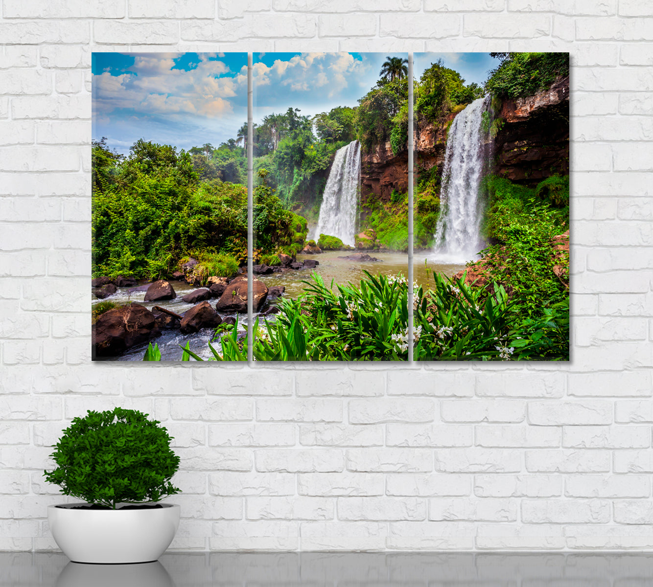 Amazing Iguazu Falls Argentina Canvas Print ArtLexy 3 Panels 36"x24" inches 