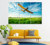 Agricultural Plane Sprayed Field Canvas Print ArtLexy 3 Panels 36"x24" inches 