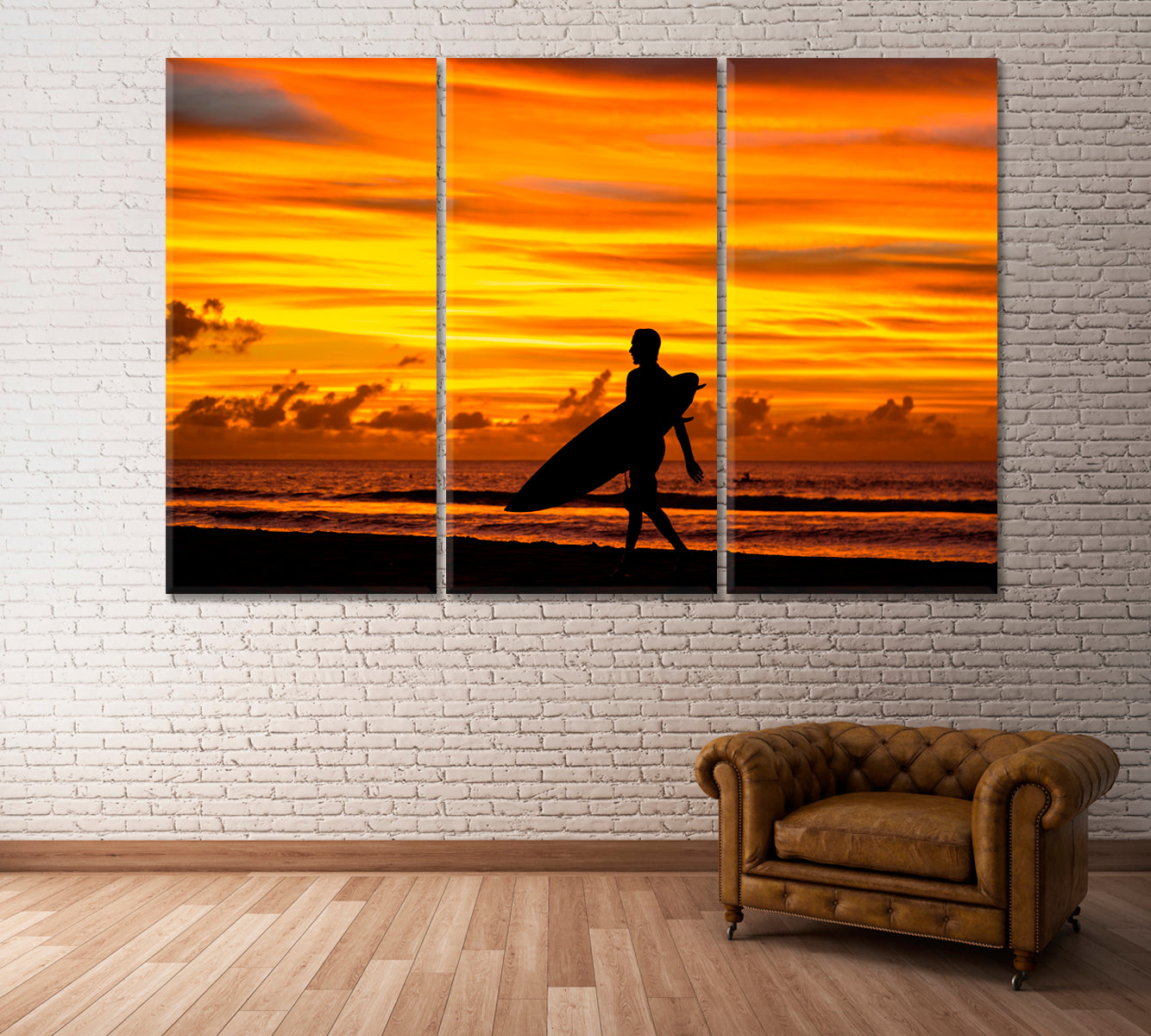 Surfer with Surfboard at Sunset Mauritius Indian Ocean Canvas Print ArtLexy   